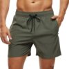 Arcweg Men’s Swim Trunks Board Shorts with Zipper Pockets Mesh Lining Quick Dry Sports Beach Shorts Green