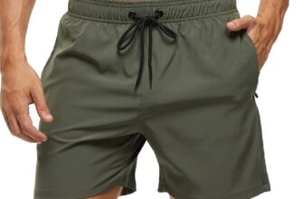 Arcweg Men’s Swim Trunks Board Shorts with Zipper Pockets Mesh Lining Quick Dry Sports Beach Shorts Green
