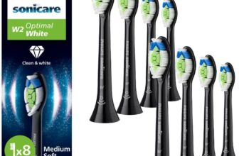 Philips Sonicare W2 Optimal White, Genuine Replacement Toothbrush Heads, Black, 8 Pack, HX6068/88