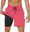 Arcweg Mens Swim Trunks with Compression Liner 2 in 1 Beach Swimming Trunks Quick Dry Swim Shorts with Zipper Pockets