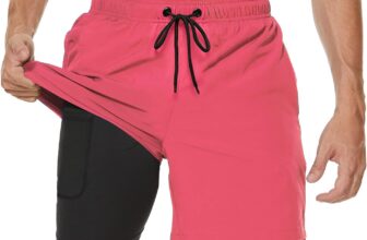 Arcweg Mens Swim Trunks with Compression Liner 2 in 1 Beach Swimming Trunks Quick Dry Swim Shorts with Zipper Pockets