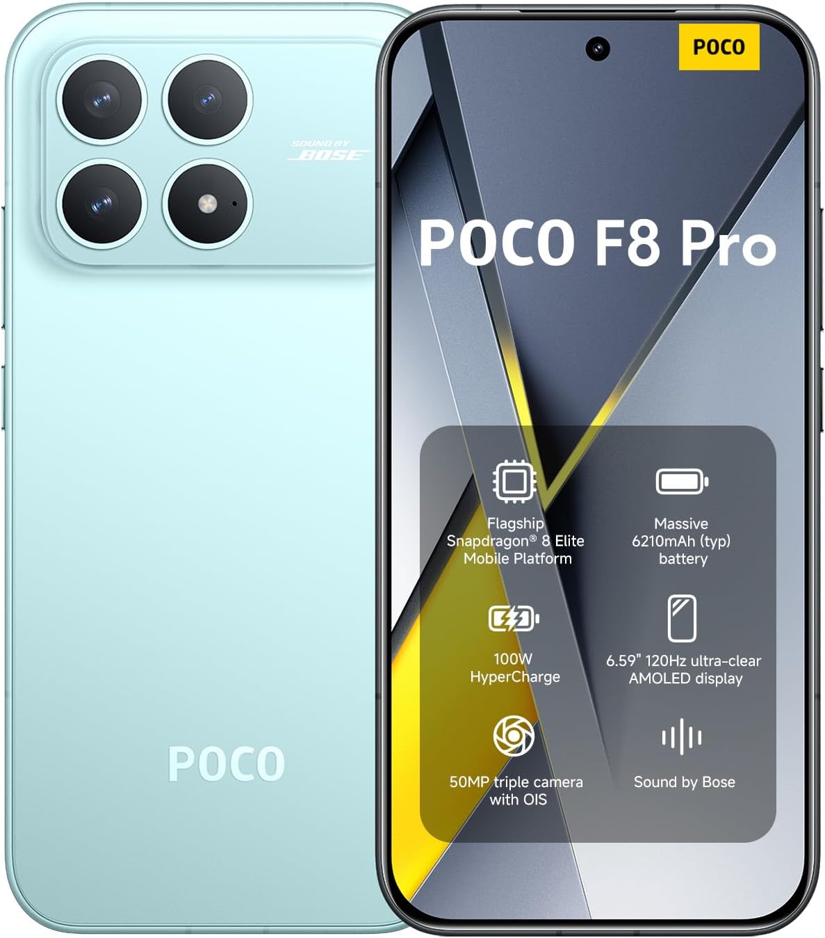 XIAOMI Poco F8 PRO 5G Ai (Compatible with Tmobile Mint Tello & Global) (256GB + 12GB) Ai 2K 6.59″ Bose Sound 50MP Gamers Phone NFC Dual sim Unlocked Model 2510DPC44G Liberado (Blue)
