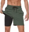 Arcweg Mens Swim Trunks with Compression Liner 2 in 1 Beach Swimming Trunks Quick Dry Swim Shorts with Zipper Pockets