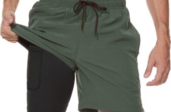 Arcweg Mens Swim Trunks with Compression Liner 2 in 1 Beach Swimming Trunks Quick Dry Swim Shorts with Zipper Pockets