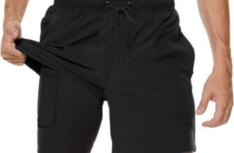 Arcweg Mens Swim Trunks with Compression Liner 2 in 1 Beach Swimming Trunks Quick Dry Swim Shorts with Zipper Pockets