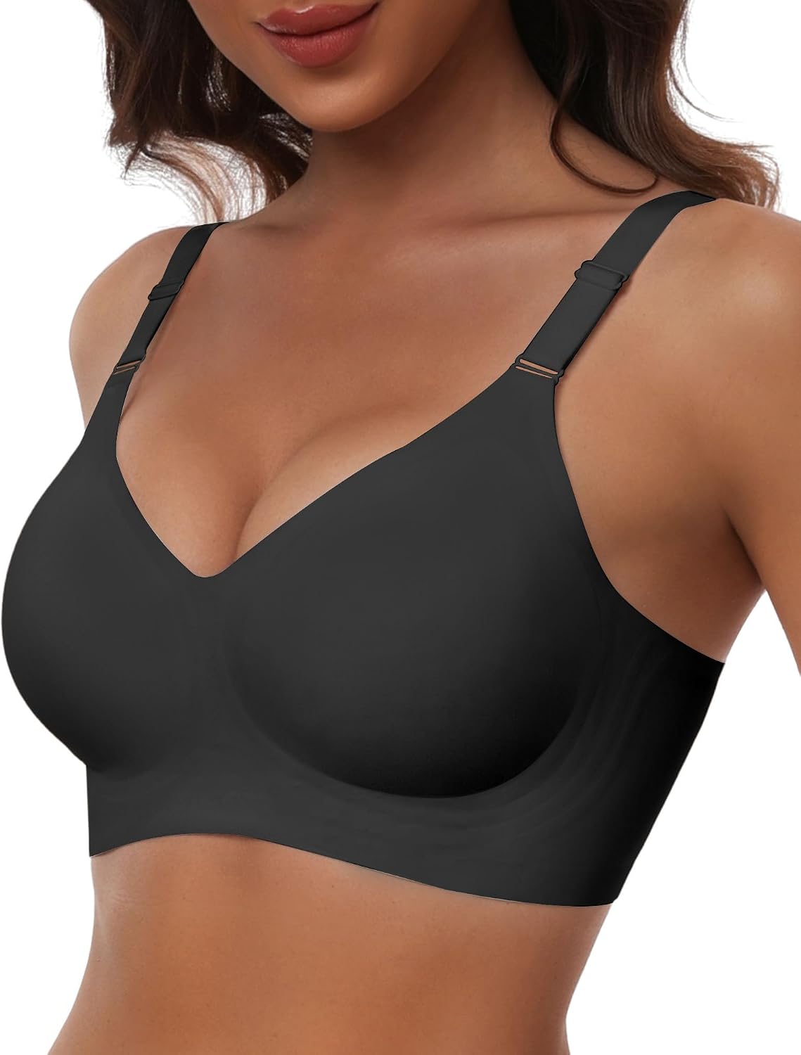 HORISUN No Underwire Seamless Full Coverage Bras for Women Regular & Plus | V Neck,Push Up Support Lift,Wireless,Front-adjustable Straps,Comfortable Bralettes,Back Smoothing,Everyday T-shirt Bra