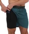 Arcweg Mens Swim Trunks with Compression Liner 2 in 1 Beach Swimming Trunks Quick Dry Swim Shorts with Zipper Pockets