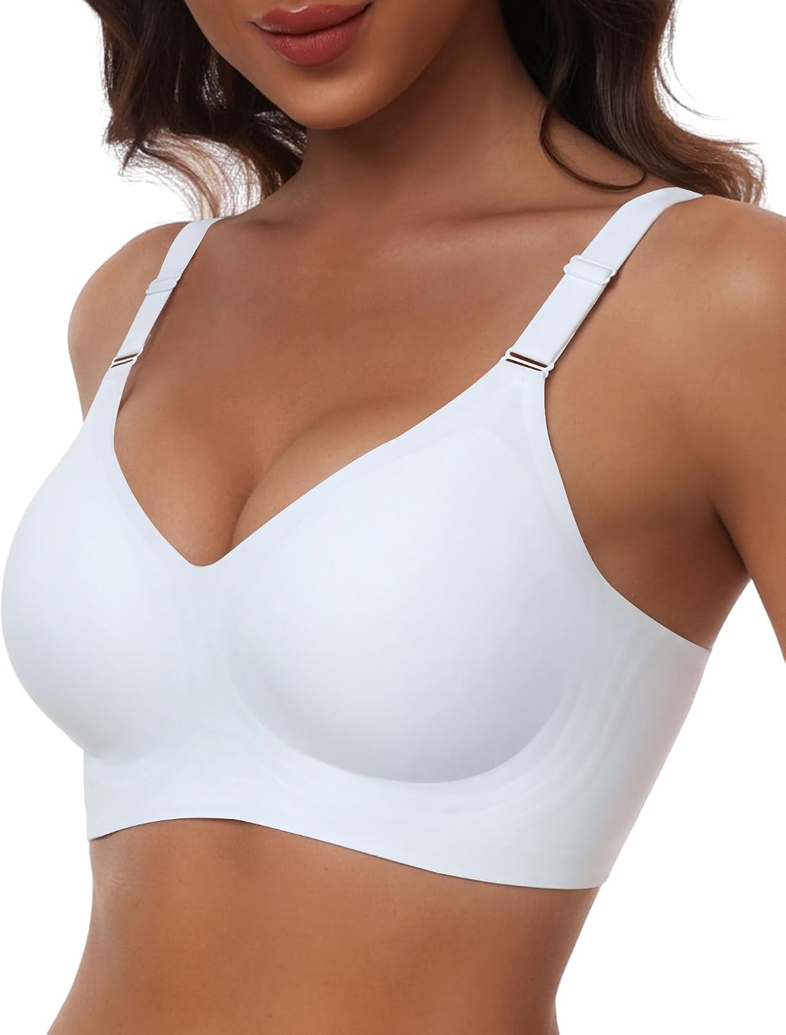 HORISUN No Underwire Seamless Full Coverage Bras for Women Regular & Plus | V Neck,Push Up Support Lift,Wireless,Front-adjustable Straps,Comfortable Bralettes,Back Smoothing,Everyday T-shirt Bra