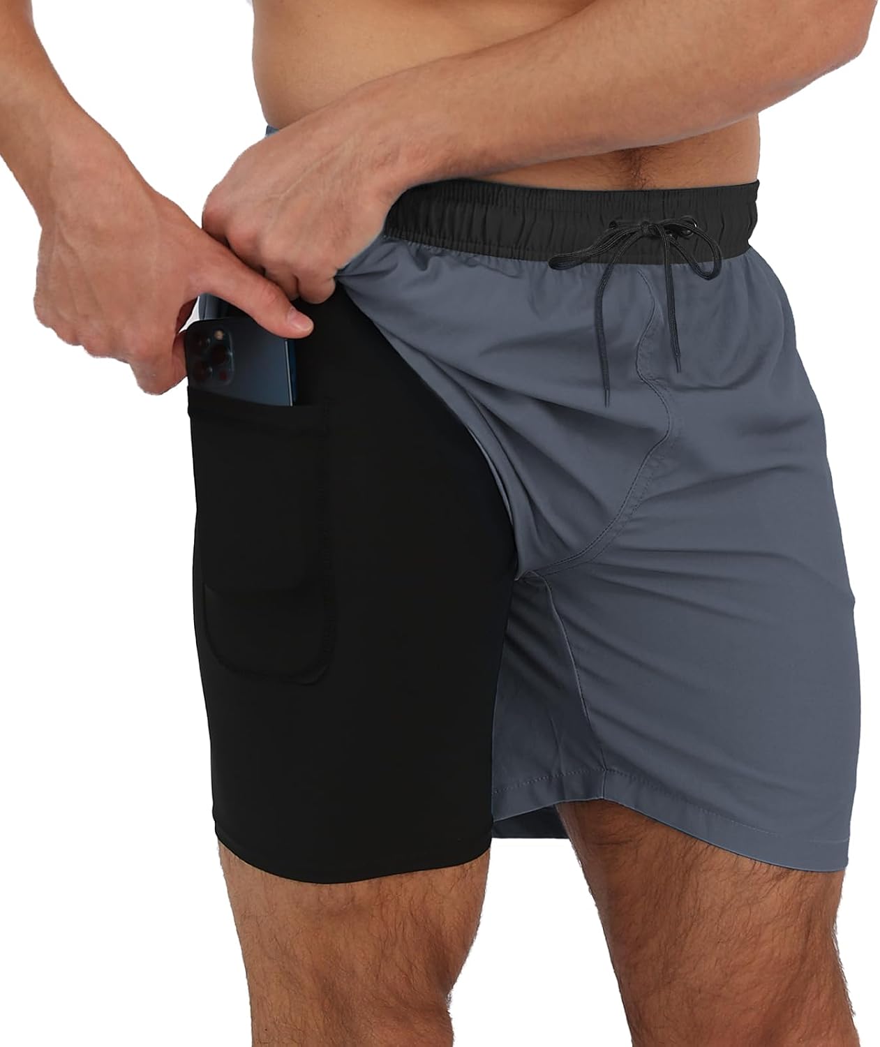Arcweg Mens Swim Trunks with Compression Liner 2 in 1 Beach Swimming Trunks Quick Dry Swim Shorts with Zipper Pockets
