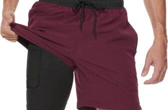 Arcweg Mens Swim Trunks with Compression Liner 2 in 1 Beach Swimming Trunks Quick Dry Swim Shorts with Zipper Pockets