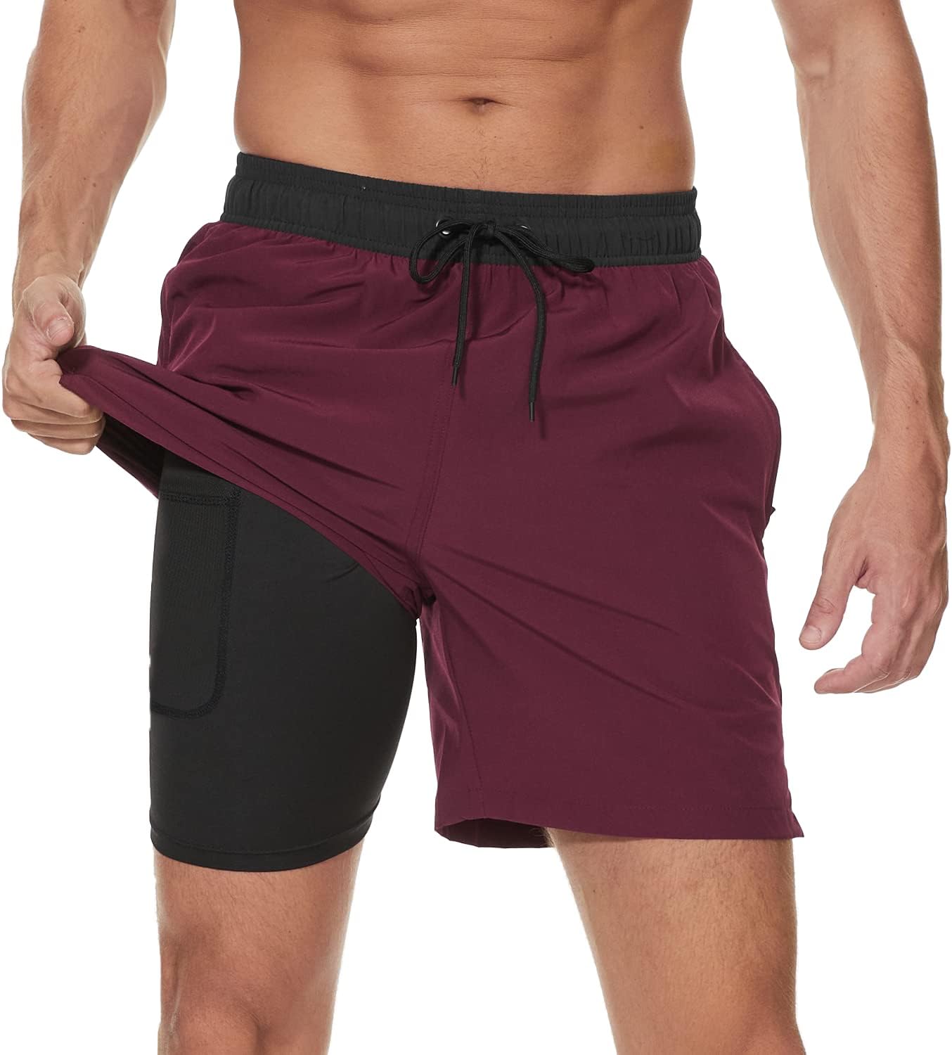 Arcweg Mens Swim Trunks with Compression Liner 2 in 1 Beach Swimming Trunks Quick Dry Swim Shorts with Zipper Pockets