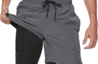 Arcweg Mens Swim Trunks with Compression Liner 2 in 1 Beach Swimming Trunks Quick Dry Swim Shorts with Zipper Pockets