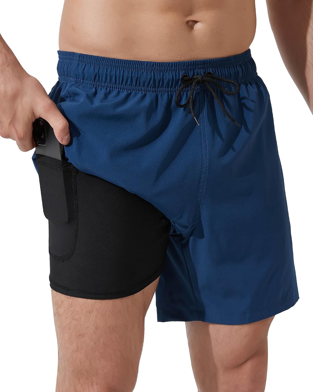 Arcweg Mens Swim Trunks with Compression Liner 2 in 1 Beach Swimming Trunks Quick Dry Swim Shorts with Zipper Pockets