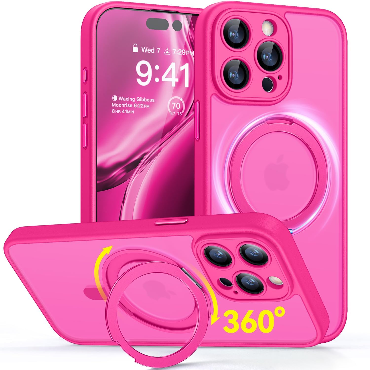 CANSHN 360° Spin Magnetic Stand for iPhone 15 Pro Case, Black
