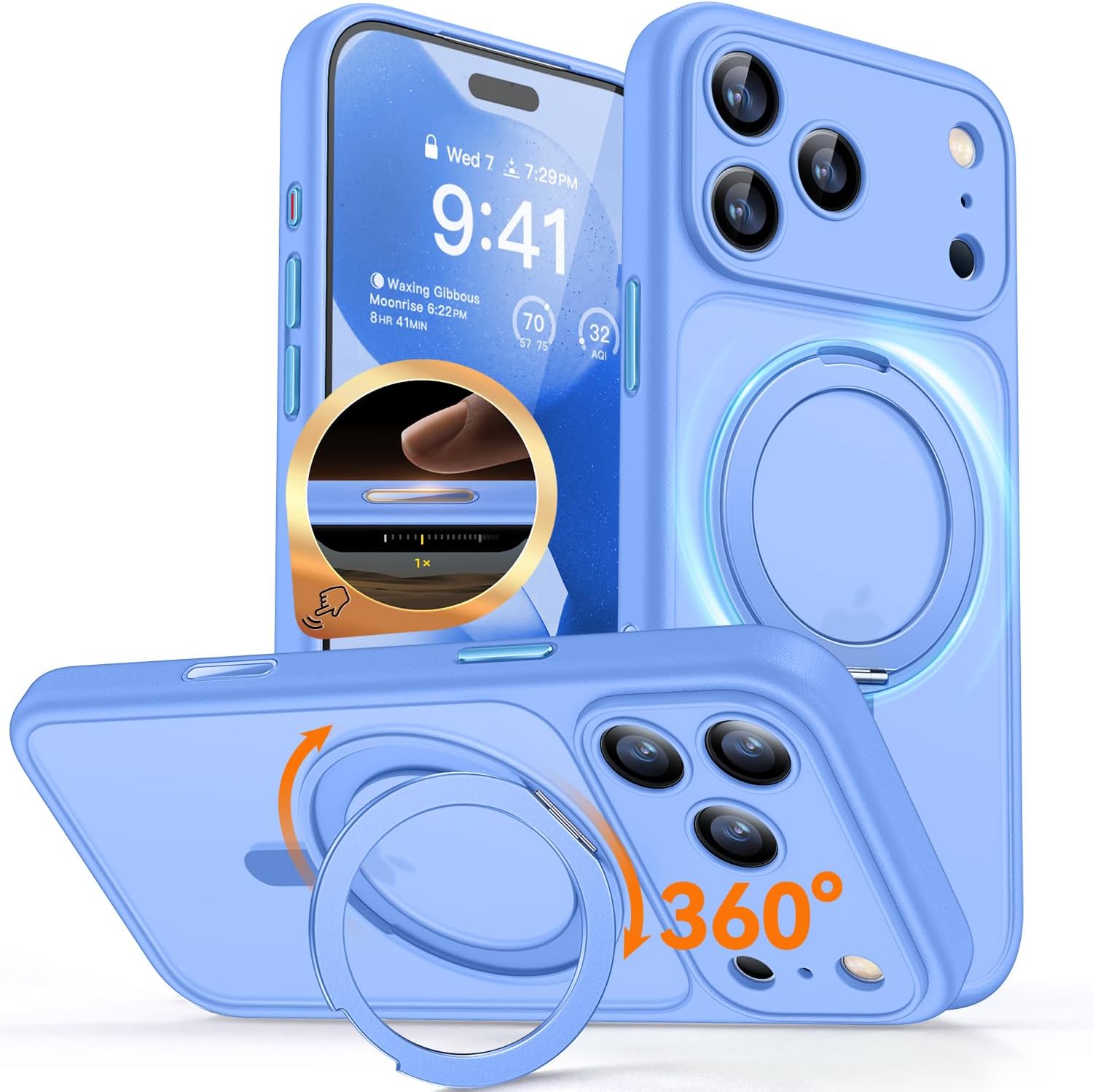 CANSHN 360° Spin Magnetic Stand for iPhone 17 Pro Max Case, Ultramarine
