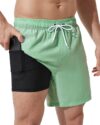 Arcweg Mens Swim Trunks with Compression Liner 2 in 1 Beach Swimming Trunks Quick Dry Swim Shorts with Zipper Pockets
