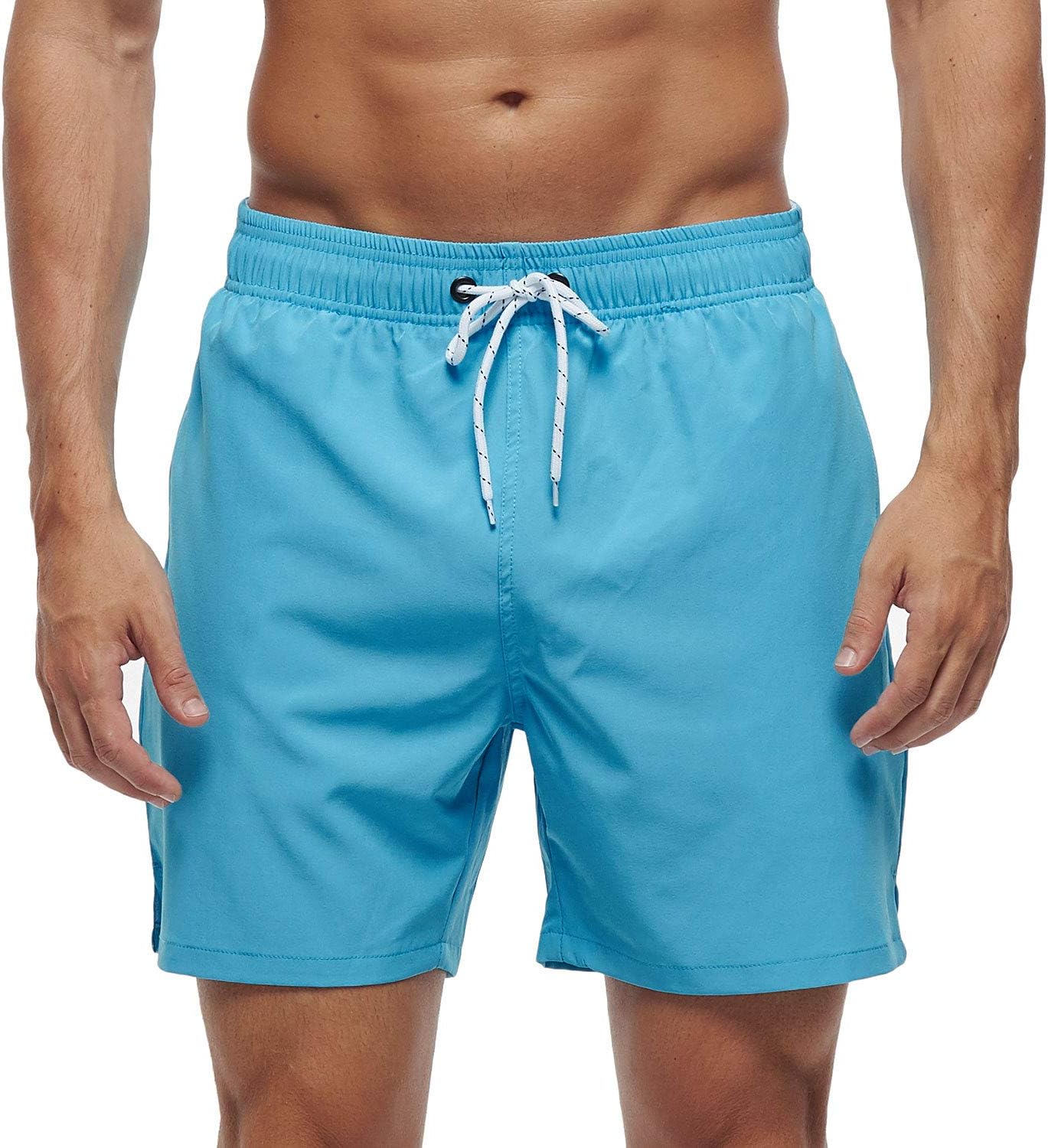 Arcweg Men’s Swim Trunks Board Shorts with Zipper Pockets Mesh Lining Quick Dry Sports Beach Shorts Light Blue