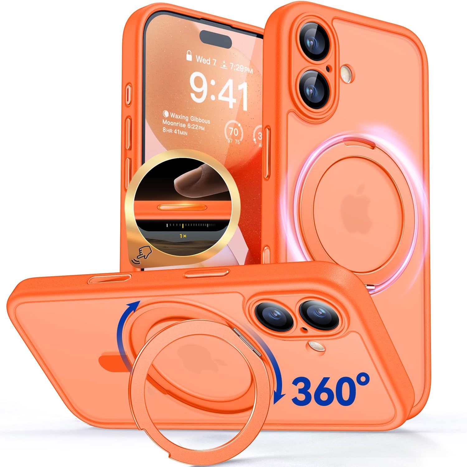 CANSHN 360° Spin Magnetic Stand for iPhone 17 Case, Orange