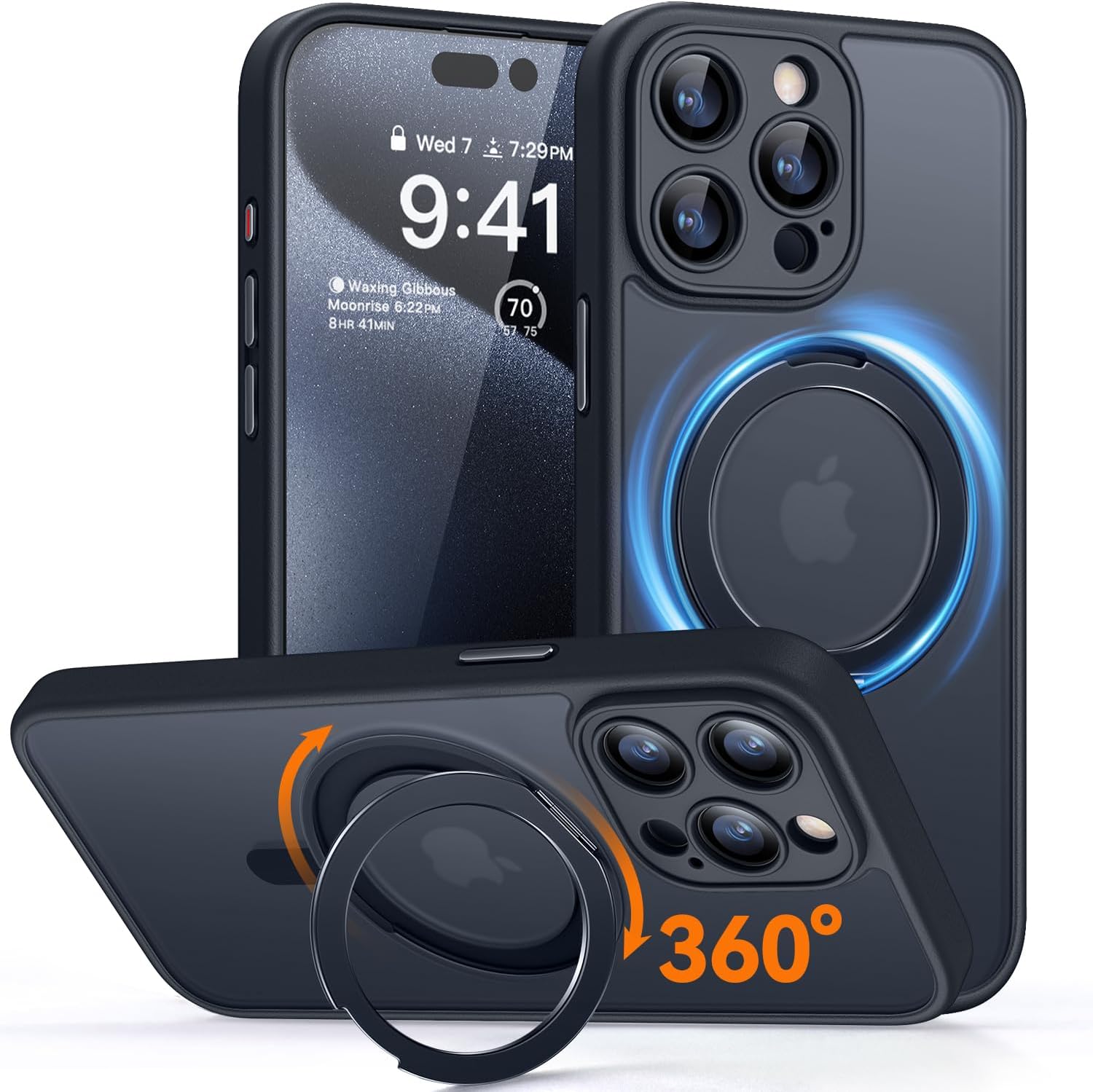 CANSHN 360° Spin Magnetic Stand for iPhone 15 Pro Case, Black