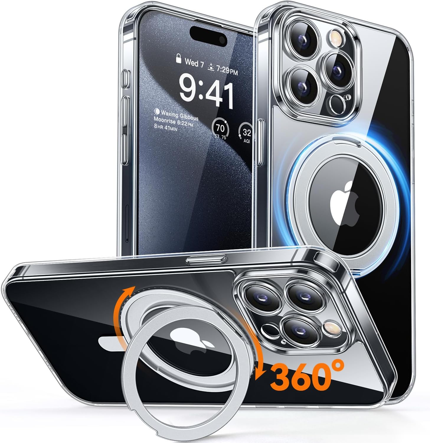 CANSHN 360° Spin Magnetic Stand for iPhone 15 Pro Max Case, Clear