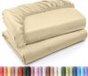 Pack of 2 Twin Fitted Sheet, Fits Up to 16 Inch Deep Pocket, Beige | Hotel Comfort, Cooling & Breathable Cotton like Polyester, Easy Fit, Wrinkle & Fade Resistant, Snug Fit, Easy Care, Oeko-Tex