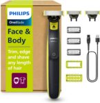 PHILIPS OneBlade 360 Face & Body Electric Shaver, Trimmer & Body Groomer, 3 x 360 Blades, 3 x Trimming Attachments (1/3/5 mm), 2 x Body Attachments, Wet & Dry Shaving for Face & Body (QP2824/31)