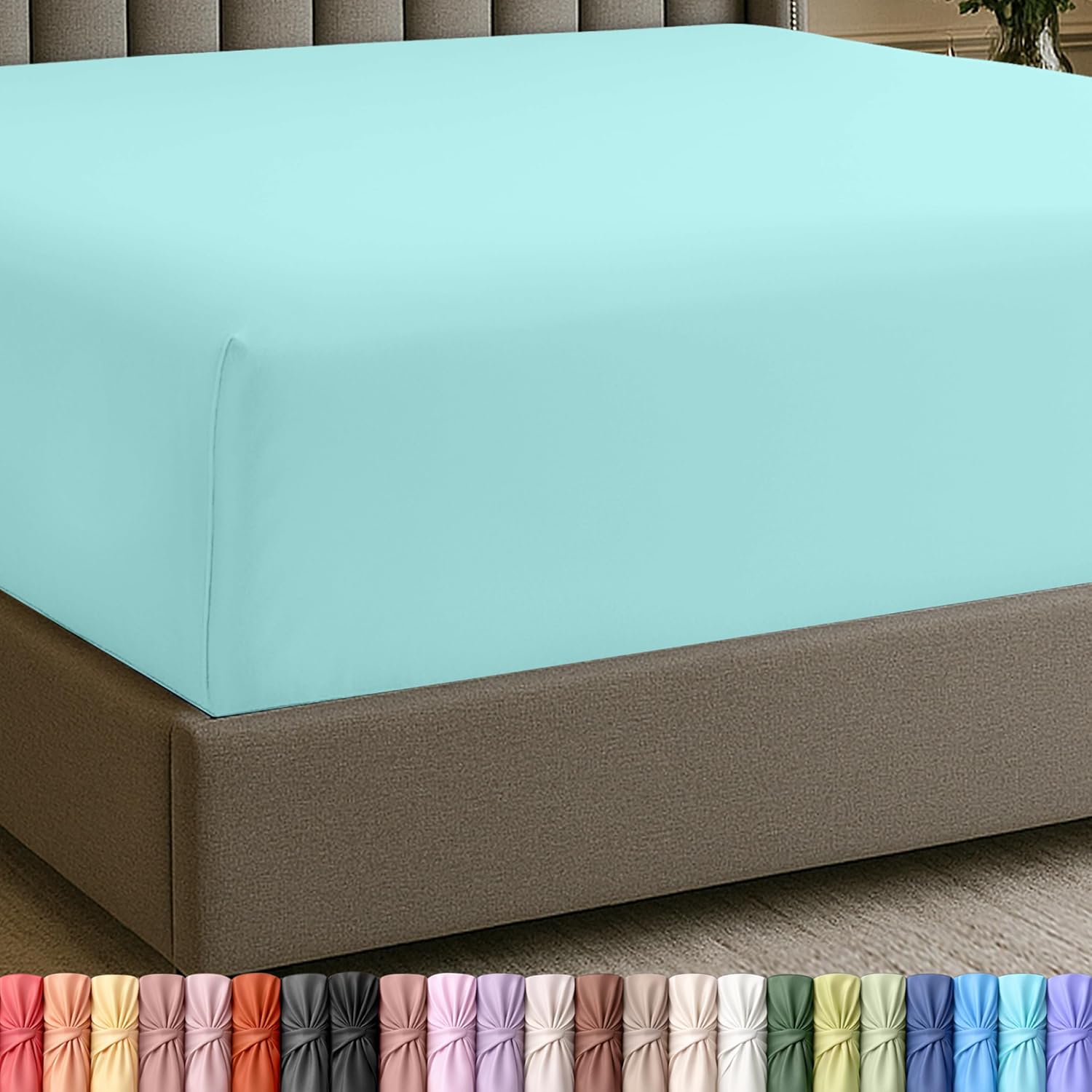 Extra Deep Pocket Queen Fitted Sheet, Fits 16-21 Inch Mattress, Spa Blue | Luxurious Bedding, Deep Pocket Design, Wrinkle Free Cooling Sheets, Stretch Fit, Hotel Sheets For Deep Mattress, Oeko-Tex