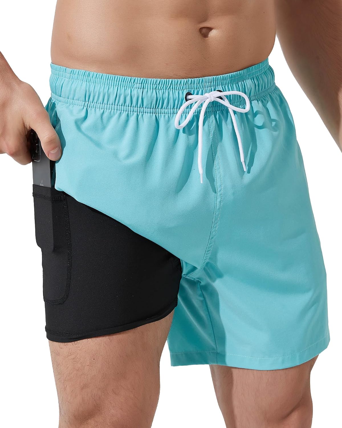Arcweg Mens Swim Trunks with Compression Liner 2 in 1 Beach Swimming Trunks Quick Dry Swim Shorts with Zipper Pockets