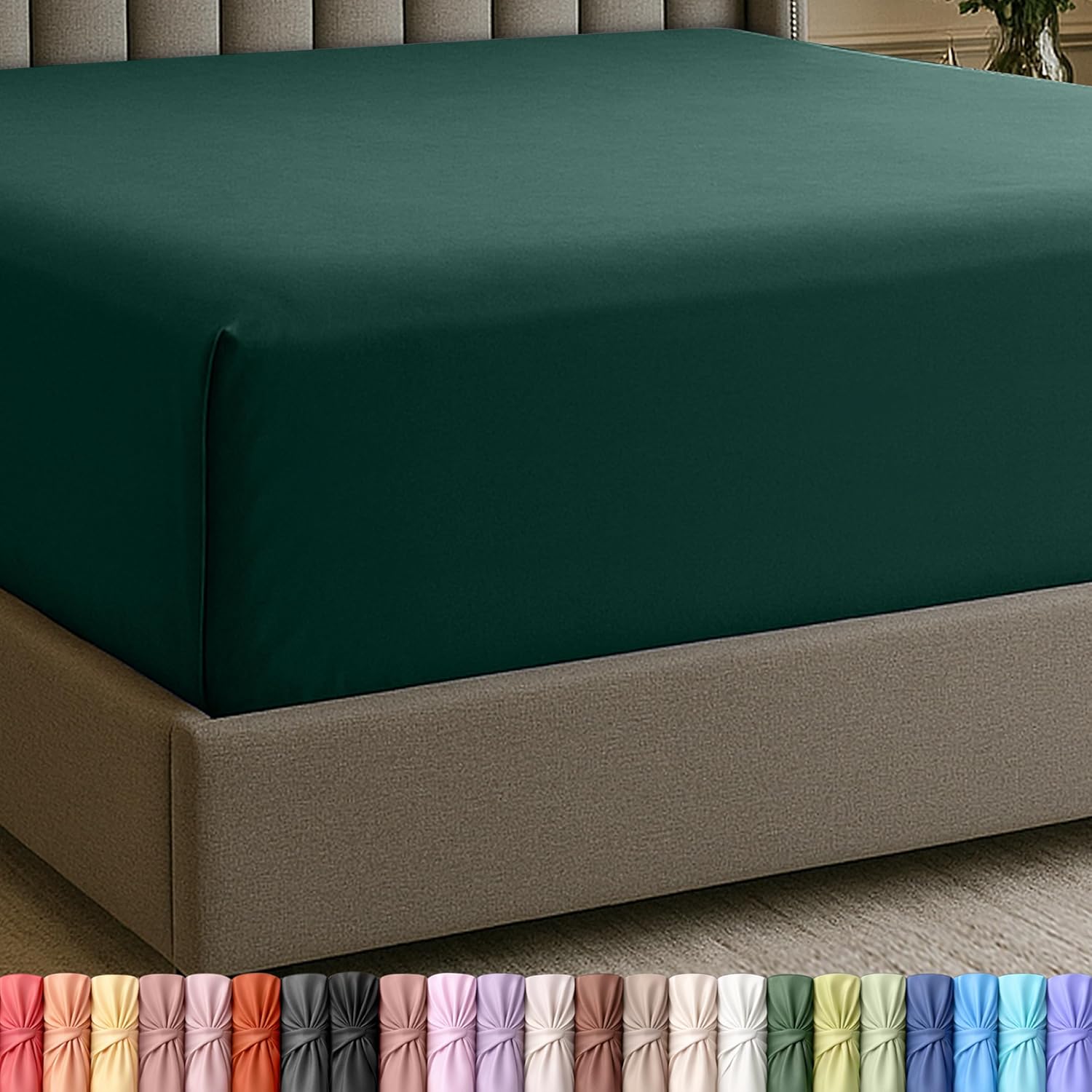Extra Deep Pocket Queen Fitted Sheet, Fits 16-21 Inch Mattress, Emerald | Luxurious Bedding, Deep Pocket Design, Wrinkle Free Cooling Sheets, Stretch Fit, Hotel Sheets For Deep Mattress, Oeko-Tex