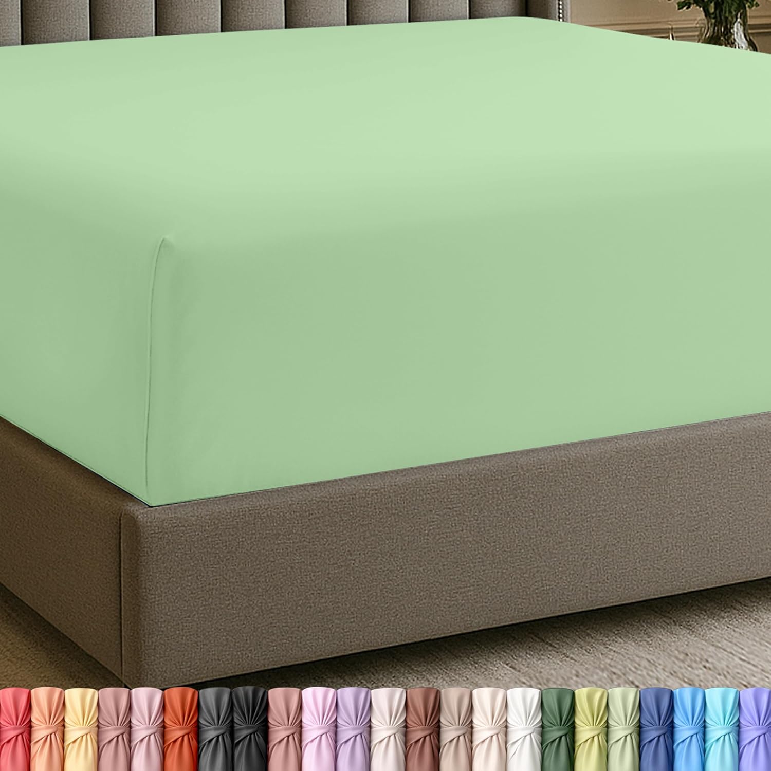 Extra Deep Pocket Queen Fitted Sheet, Fits 16-21 Inch Mattress, Sage | Luxurious Bedding, Deep Pocket Design, Wrinkle Free Cooling Sheets, Stretch Fit, Hotel Sheets For Deep Mattress, Oeko-Tex