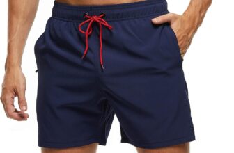 Arcweg Men’s Swim Trunks Board Shorts with Zipper Pockets Mesh Lining Quick Dry Sports Beach Shorts Dark Blue