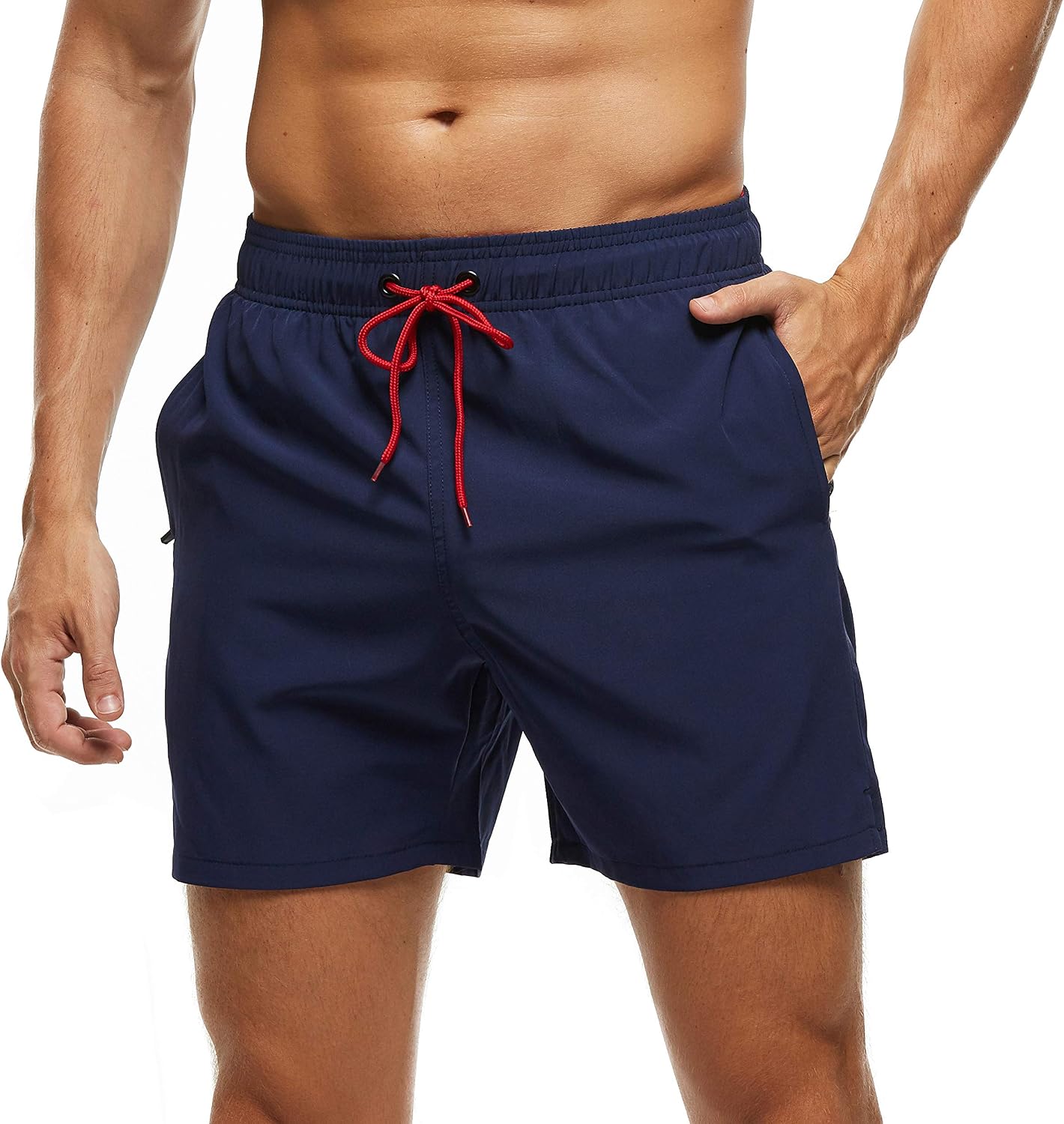 Arcweg Men’s Swim Trunks Board Shorts with Zipper Pockets Mesh Lining Quick Dry Sports Beach Shorts Dark Blue
