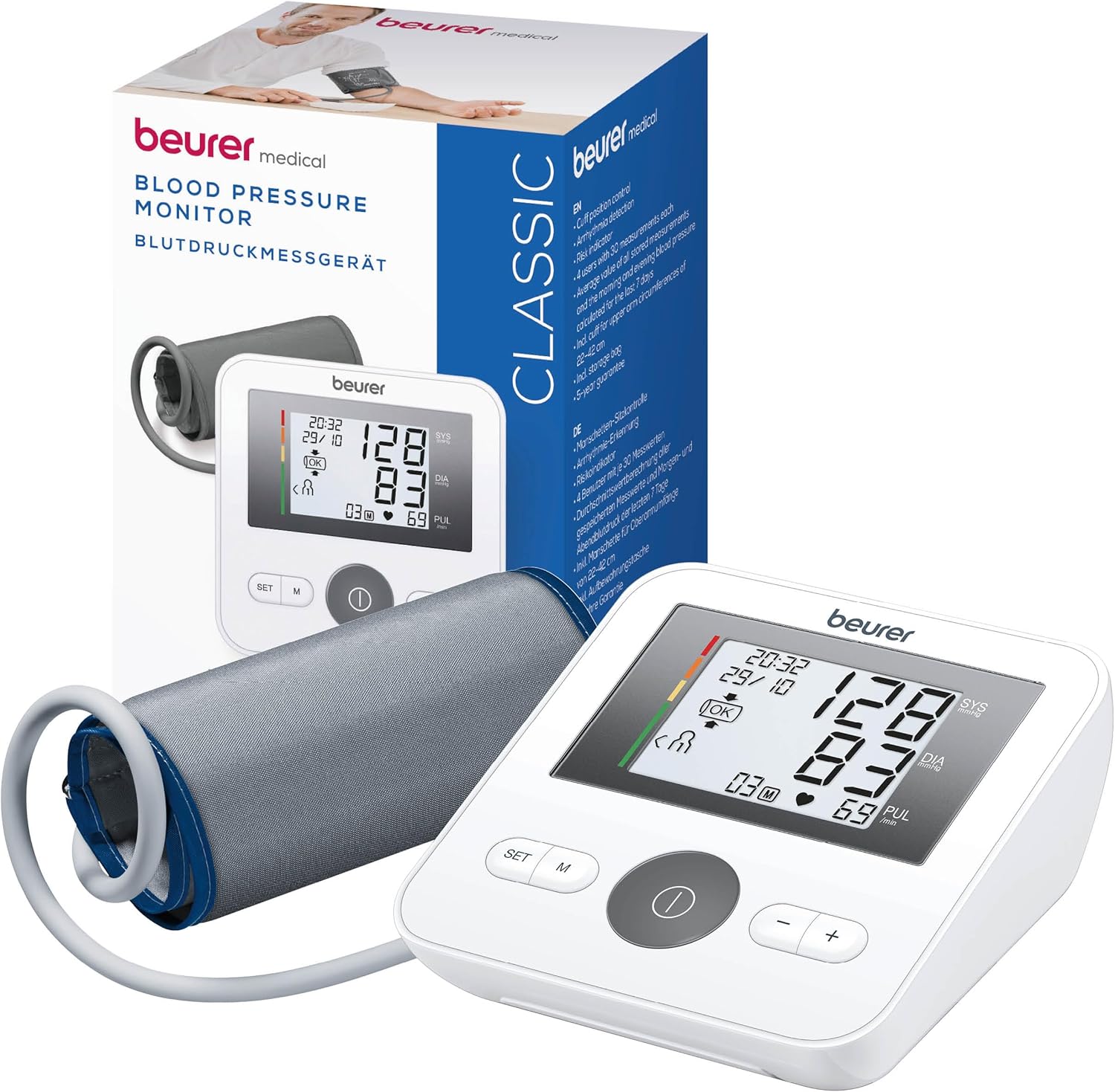 Beurer BM27 Upper Arm Blood Pressure Monitor for Home Use with Adjustable Cuff, 120 Memory Sets, Irregular Heart Rate Detection, Risk Indicator, Data Transfer to Apple Health and co.