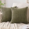 EMEMA Throw Pillow Covers Corduroy Decorative Soft Striped Square Cushion Covers Spring Pillowcases for Couch Sofa Bedroom Chair Car 18×18 Inch Pack of 2, Olive Green
