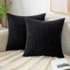 EMEMA Throw Pillow Covers Corduroy Decorative Soft Striped Square Cushion Covers Spring Pillowcases for Couch Sofa Bedroom Chair Car 16×16 Inch Pack of 2, Black