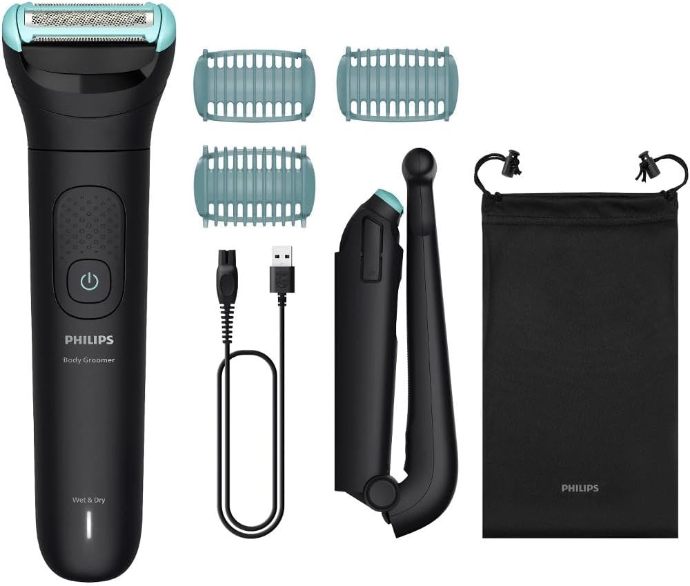 Philips Bodygroom 5000 for Men – with Triple Protection Shaving System, Electric Trim and Shaving in the Intimate Area, Folding Back Attachment, 100% Showerproof, 100 Minutes Runtime, Model BG5480/15
