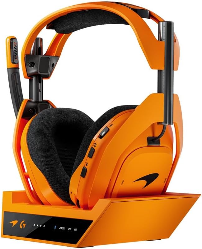 Logitech G Astro A50 X LIGHTSPEED Wireless Gaming Headset McLaren Edition + Base Station, PRO-G GRAPHENE, PLAYSYNC Xbox Series X|S + PS5 + PC/mac, Bluetooth, HDMI 2.1 Passthru – Papaya