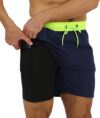 Arcweg Mens Swim Trunks with Compression Liner 2 in 1 Beach Swimming Trunks Quick Dry Swim Shorts with Zipper Pockets
