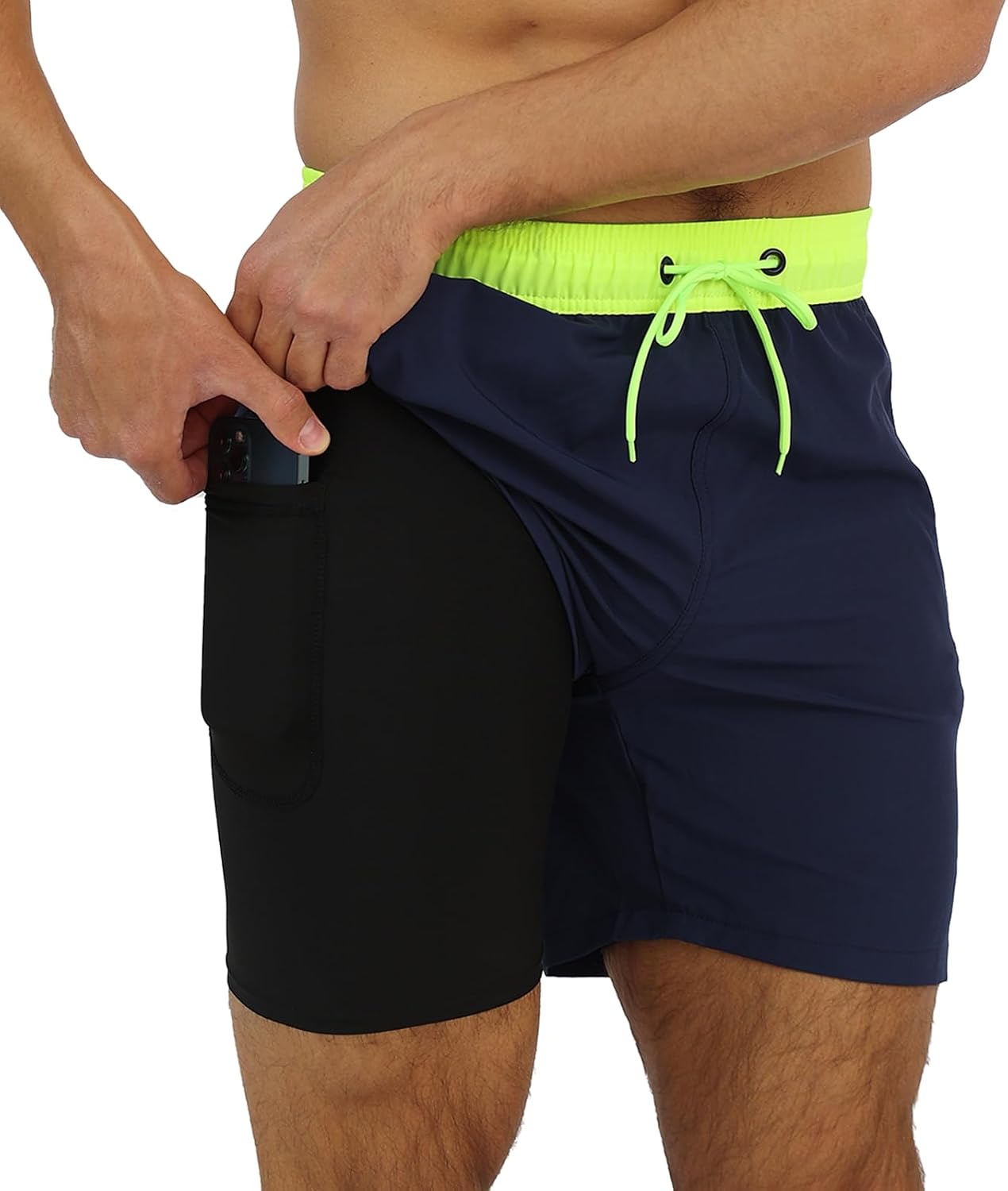 Arcweg Mens Swim Trunks with Compression Liner 2 in 1 Beach Swimming Trunks Quick Dry Swim Shorts with Zipper Pockets