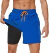 Arcweg Mens Swim Trunks with Compression Liner 2 in 1 Beach Swimming Trunks Quick Dry Swim Shorts with Zipper Pockets