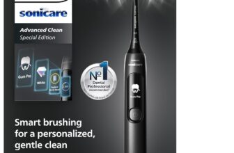 Philips Sonicare AdvancedClean Limited Edition Electric Toothbrush – Smart Screen, Pressure Sensor, Brush Head Replacement, 5 Brushing Modes and SmarTimer, Black, Model HX3792/11