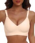 HORISUN Full Coverage Bra V Neck Seamless Wireless Push Up Bras for Women(Nude XL)