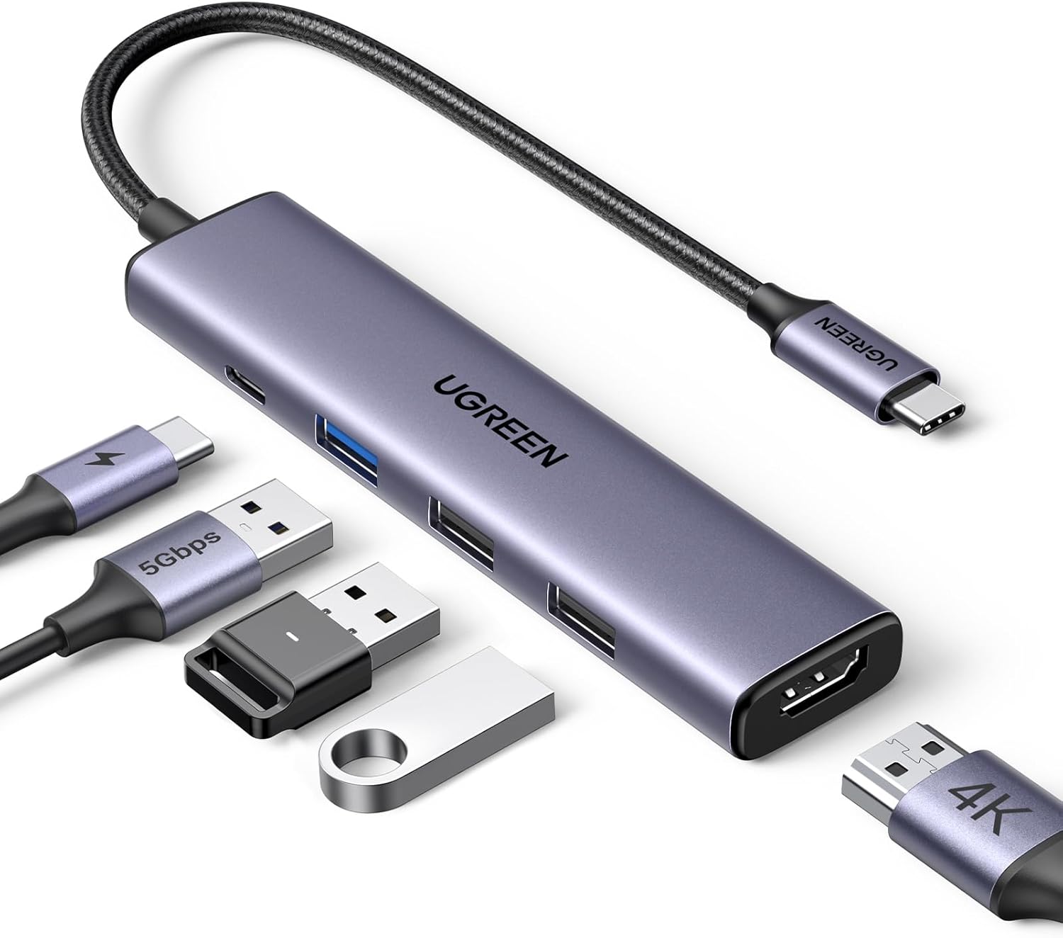 UGREEN USB C Hub 5 in 1 Multiport USB Adapter 4K HDMI, 100W Power Delivery