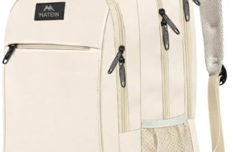 MATEIN Beige Women Backpack for Work, 15.6 Inch Slim Travel Laptop Bag