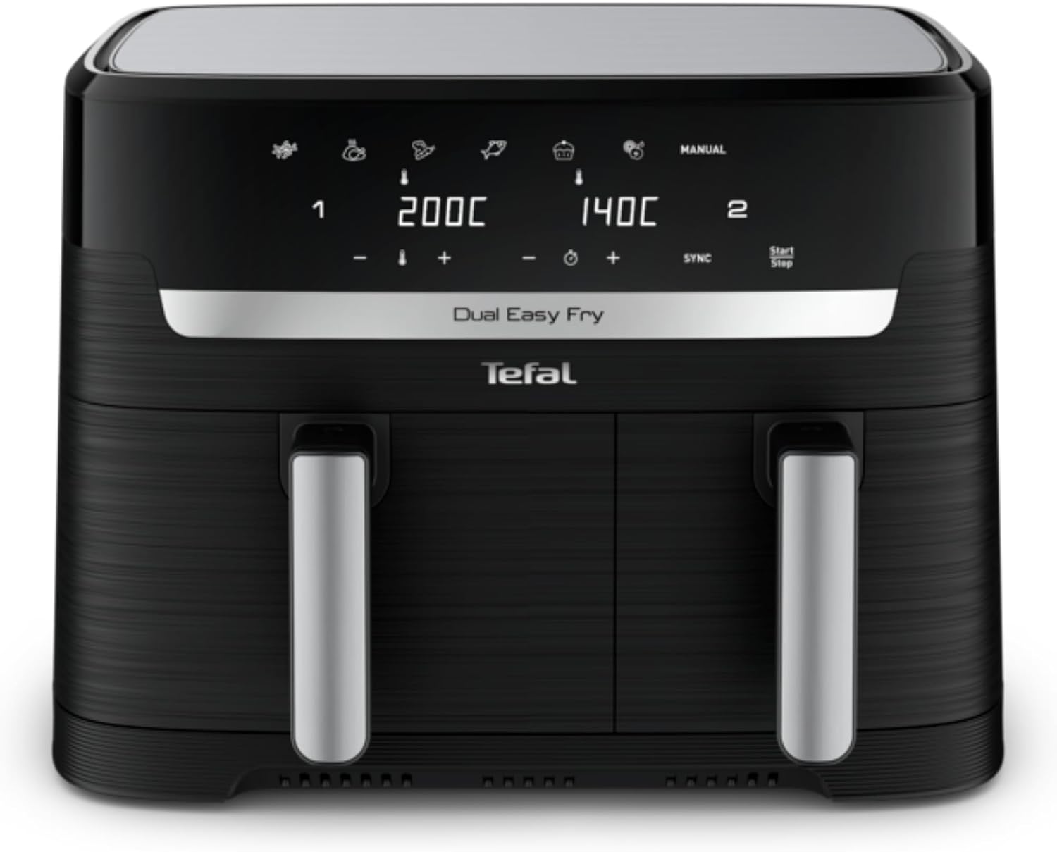Tefal Dual Fryer without oil, 8.3 L capacity, 2 drawers of 5.2 L and 3.1 L, 7 automatic programs, digital screen, air fryer EY901810