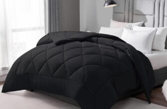 WAVVE 300GSM Microfibre Duvet for Single Bed, 135 x 200 cm for Bed 80 x 190 cm, Warm Thick Filling 300 g/m², 135 x 200 cm, Black