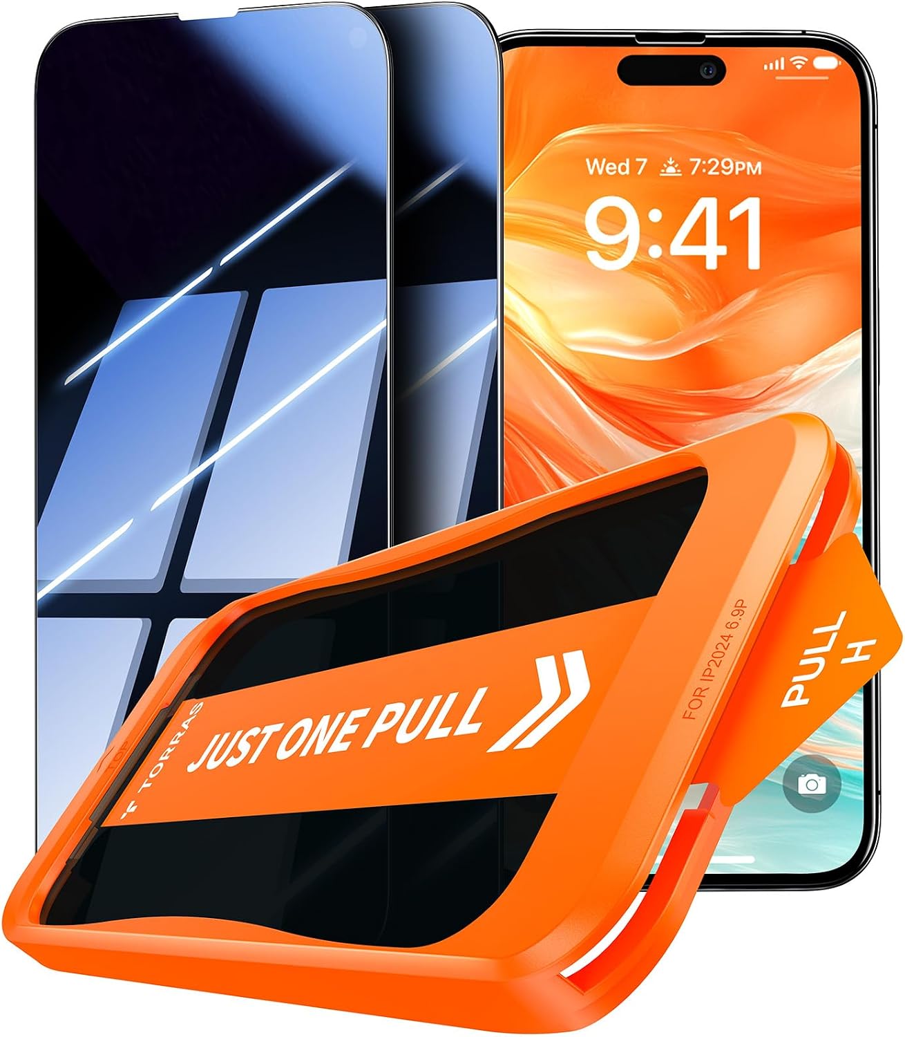 TORRAS For 17 Pro Max Tempered Glass Privacy Screen [Top 9H+ Shatterproof] Protective Film 17 Pro Max Film Durable 9H+ Protective Glass [Full Screen], 0 Bubbles Installation Frame, Pack of 2