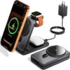KPON Foldable 3in1 Charging Station for Magsafe, Travel Phone and Watch Charger for Apple, PD20W Wireless Charging Dock for Multiple Devices iPhone 17 16 15 14 13 12 Series/Apple Watch/Airpods
