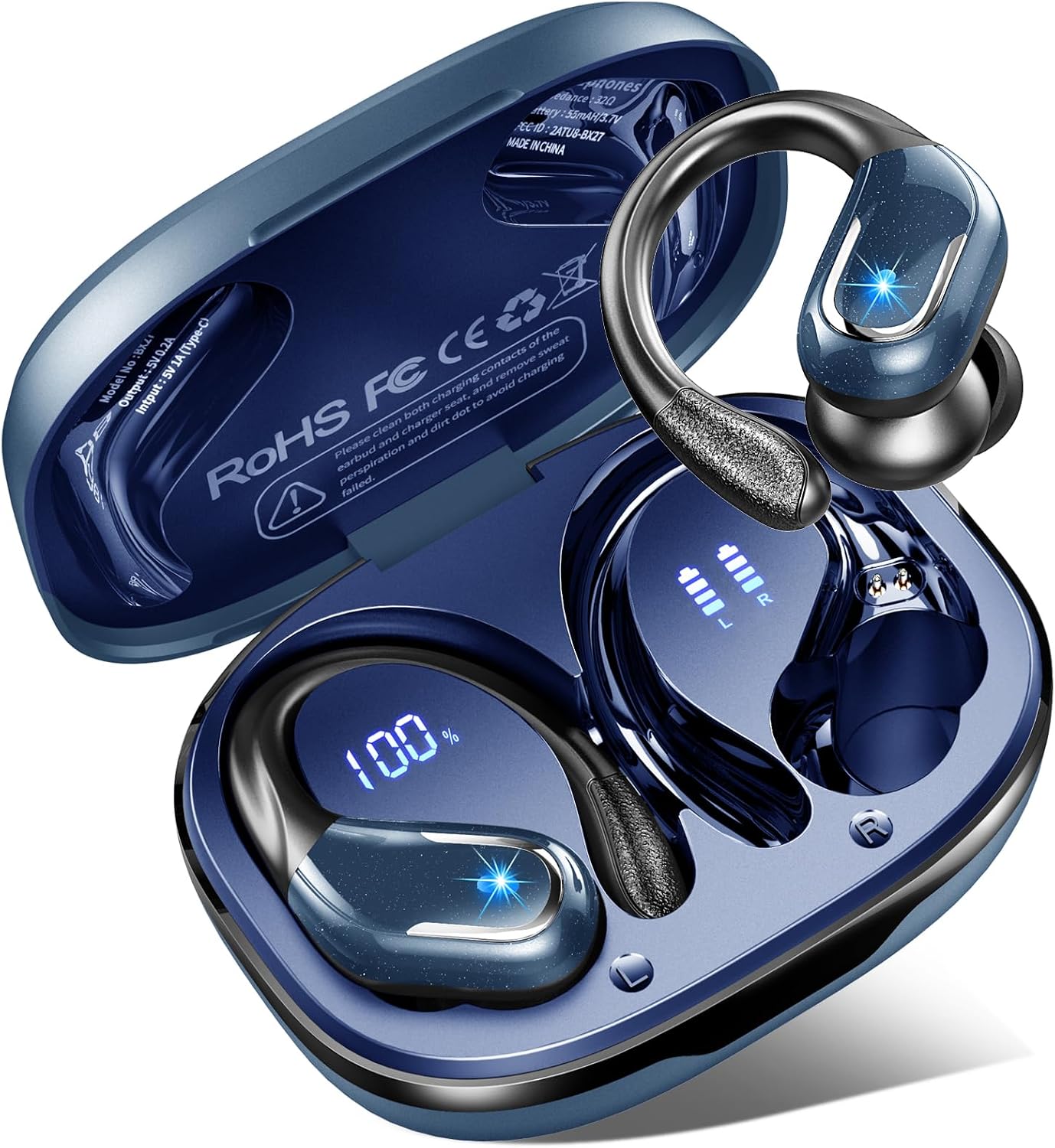 Wireless Earbuds Sport, Bluetooth 5.4 Headphones 3D Bass Hi-Fi Stereo Over Ear Buds, 60Hrs ENC Noise Cancelling Headset with Earhook, IP-X7 Waterproof Earphones Workout Running Gym for Android iOS