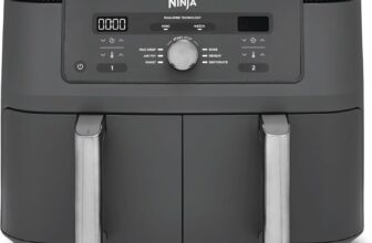 Ninja MAX Dual Zone Digital Air Fryer, 2 Drawers, 9.5L, 6-in-1, No Oil, Air Frying, Max Crisp, Frying, Baking, Warming, Drying, Non-stick, Baskets for Dishwasher, Gunmetal Grey DZ400EU